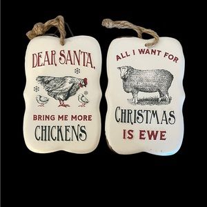Red Shed Farmhouse Country Distressed Christmas Luggage Tag Tin Plaques Set NWT